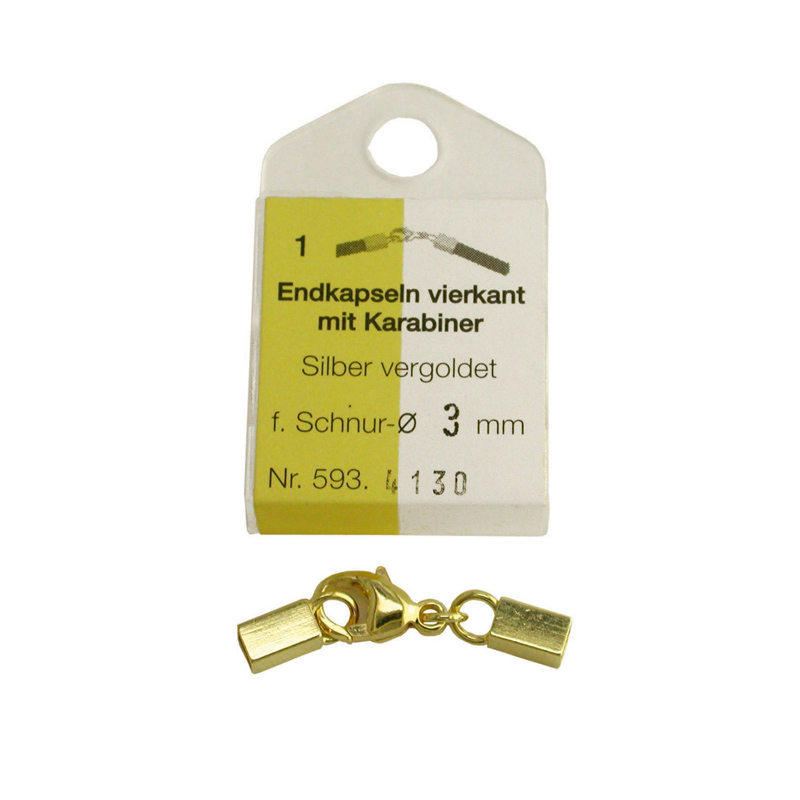 Karabiner mit Endkappen quadratisch 4 mm Karabiner mit Endkappen quadratisch 4 mm