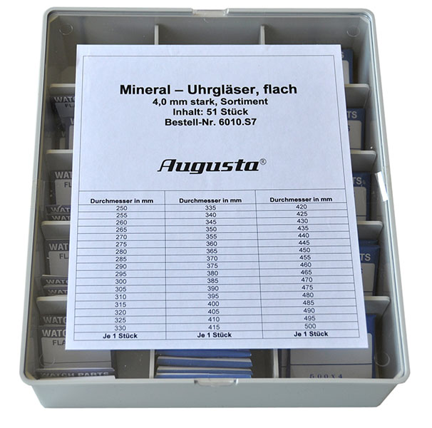 Sortiment Mineraluhrgläser, flach